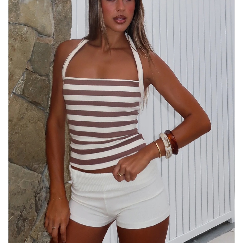White Fox Boutique Brown and White Striped Camisole